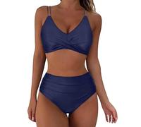 Trajes de baño mujer dos piezas traje de playa push up sexy conjunto bikini brasileño tanga cintura alta triángulo bikini cintura alta mujer delantal desmontable, 5-Armada, L