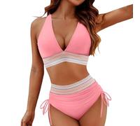 Trajes de baño mujer dos piezas traje de playa push up sexy conjunto bikini brasileño tanga cintura alta triángulo bikini cintura alta mujer delantal desmontable, 3-rosa, S