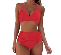 Trajes de baño mujer dos piezas traje de playa push up sexy conjunto bikini brasileño tanga cintura alta triángulo bikini cintura alta mujer delantal desmontable, 2-rojo, XXL