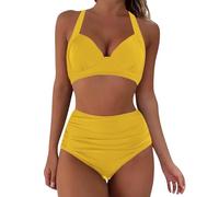 Trajes de baño mujer dos piezas traje de playa push up sexy conjunto bikini brasileño tanga cintura alta triángulo bikini cintura alta mujer delantal desmontable, 2-amarillo, S