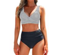 Trajes de baño mujer dos piezas traje de playa push up sexy conjunto bikini brasileño tanga cintura alta triángulo bikini cintura alta mujer delantal desmontable, 6-blanco, XXL