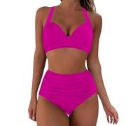 Trajes de baño mujer dos piezas traje de playa push up sexy conjunto bikini brasileño tanga cintura alta triángulo bikini cintura alta mujer delantal desmontable, 2-rosa Caliente, XL