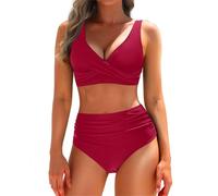 Trajes de baño mujer dos piezas traje de playa push up sexy conjunto bikini brasileño tanga cintura alta triángulo bikini cintura alta mujer delantal desmontable, 6-vino, XL