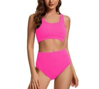 Trajes de baño mujer dos piezas traje de playa push up sexy conjunto bikini brasileño tanga cintura alta triángulo bikini cintura alta mujer delantal desmontable, 4-rosa Caliente, XXL