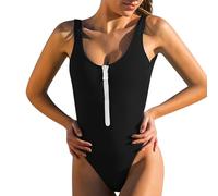 Trajes de Baño Mujer Psh Up Bañador Negro Traje de ño Bikini Playa sin Espalda con Cremallera y Cuello en V Sexy para Mujer con Almohadillas ñador Deportivo ñadores (Black M)
