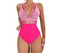Trajes De Baño Mujer Reductor Bañador Negro Women Summer Beach Fashion Split Flower Print Large Fashion Split Swimsuit Bañador Mujer Talla Grande Bañadores Natacion (Hot Pink XXL)