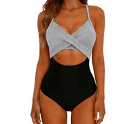 Trajes De Baño Mujer Reductores Bañador Natacion Traje De Baño Una Pieza para Mujer Traje Sexy con Tirantes Calados A Juego Color Bañador Asimetrico Mujer Bañadores Tallas (Grey S)