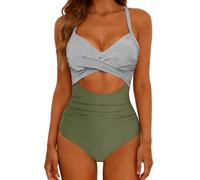 Trajes De Baño Mujer Reductores Bañador Natacion Traje De Baño Una Pieza para Mujer Traje Sexy con Tirantes Calados A Juego Color Bañador Asimetrico Mujer Bañadores Tallas (Green XL)