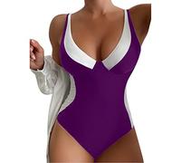 Trajes De Baño Mujer Vientre Plano Bañadores Bañadores Mujer Una Pieza Normales Bañador Cintura Alta Negro Bloc Azul Azul Real Pobre Piscina Bañador con Pierna (Purple, XXL)