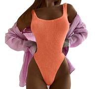 Trajes de baño para mujer, control de abdomen, control de abdomen, recortado, cintura alta, trajes de baño de una pieza, control de abdomen, color naranja, trajes de baño verdes para mujer, Naranja #3