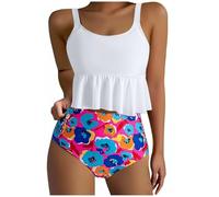 Trajes de baño para mujer de dos piezas brasileño con curvas bikini sin espalda playa cintura alta trajes de playa elegante cordón V cuello Swimsuit Push Up Triángulo Bikini Set Swimwear, Color blanco