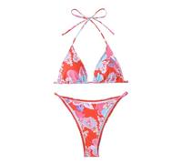 Trajes de baño para mujer de dos piezas piscina push up bikini playa espalda cintura alta trajes de playa triangulares cordón cuello en V Swimsuit Curvy Playa Bikini Set Swimwear, sandía roja, S