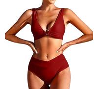 Trajes de baño para mujer de dos piezas piscina tanga bikini sexy playa cintura baja trajes de playa Triangular Playa Cuello en V Swimsuit Curvy Triángulo Bikini Beachwear, rojo, L