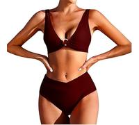 Trajes de baño para mujer de dos piezas piscina tanga bikini sexy playa cintura baja trajes de playa Triangular Playa Cuello en V Swimsuit Curvy Triángulo Bikini Beachwear, Vino, S