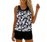 Trajes de baño tankini para mujer, trajes de baño tankini de dos piezas con patrón gráfico, camiseta sin mangas con pantalones cortos, trajes de baño para mujer, camisa vaquera para hombre, Negro