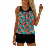 Trajes de baño tankini para mujer, trajes de baño tankini de dos piezas con patrón gráfico, camiseta sin mangas con pantalones cortos, trajes de baño para mujer, camisa vaquera para hombre, azul