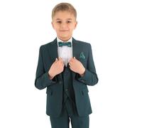 Trajes de Boda Ajustados para niños, Conjunto Completo de Traje Formal de 8 Piezas con Textura de Espiga en Verde Esmeralda Edad 2 años