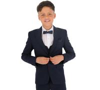 Trajes de Boda Ajustados para niños, Conjunto Completo de Traje Formal de 8 Piezas con Textura de Espiga en Azul Marino Edad 2 años
