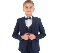 Trajes de Boda Ajustados para niños, Conjunto Completo de Traje Formal de 8 Piezas con Textura de Espiga en Azul francés índigo Edad 2 años