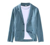 Trajes de boda para hombre, trajes de boda, cumpleaños, primavera y otoño, solapa de muesca, casual, a la moda, sueltos, de algodón y lino, traje pequeño, trajes de Navidad, azul, M