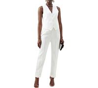 Trajes de chaleco de 2 piezas para mujer, conjunto formal ajustado de chaleco y pantalones, chaleco de vestir de 3 botones, conjuntos para oficina, Marfil, L