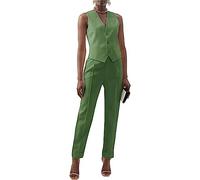 Trajes de chaleco de 2 piezas para mujer, conjunto formal ajustado de chaleco y pantalones, chaleco de vestir de 3 botones, conjuntos de oficina, verde, L