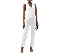 Trajes de chaleco de 2 piezas para mujer, conjunto formal ajustado de chaleco y pantalones, chaleco de vestir de 3 botones, conjuntos de oficina, blanco, XS