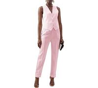 Trajes de chaleco de 2 piezas para mujer, conjunto formal ajustado de chaleco y pantalones, chaleco de vestir de 3 botones, conjuntos para oficina, rosa, XS