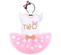 Trajes de cumpleaños de 1/2/1st/2nd/3er para bebés y niñas, disfraz de princesa de Minnie Mouse con volantes, camiseta, falda de tutú con lunares y diadema, Rosa-dos, 2 Años
