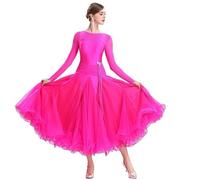 Trajes De Danza Lírica para Mujer Vestido Elegante de Baile de salón, Traje de competición Moderno estándar, Gran Swing, Ropa de Baile de vals for Mujer, Ropa de Escenario(Rose Red,L)