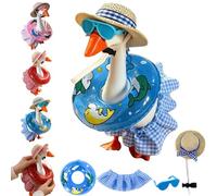Trajes de ganso de escritorio, mini ropa de ganso de escritorio de 7 pulgadas con sombrero de paja, gafas de sol y anillo de natación, bikini hawaiano de verano, trajes de ganso de escritorio, lindo