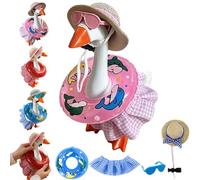 Trajes de ganso de escritorio, mini ropa de ganso de escritorio de 7 pulgadas con sombrero de paja, gafas de sol y anillo de natación, bikini hawaiano de verano, trajes de ganso de escritorio, lindo