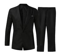 Trajes de Hombre de 2 Piezas Traje de Corte Ajustado Casual de Una Sola Botonadura Chaqueta Blazer y Pantalones Elegante Boda Cena Negocios Traje de Esmoquin Blazer Trajes de Fiesta, Negro, 3XL