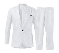 Trajes de Hombre de 2 Piezas Traje de Corte Ajustado Casual de Una Sola Botonadura Chaqueta con Botones Blazer y Pantalones Elegante Boda Cena Negocios Esmoquin Traje Blazer Fiesta Trajes, blanco, M