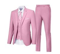Trajes de Hombre de 3 Piezas Slim Fit Esmoquin Boda Padrino Traje para Fiesta de graduación Casual Chaqueta de Negocios Chaleco Pantalones Conjunto, Rosado, Medium