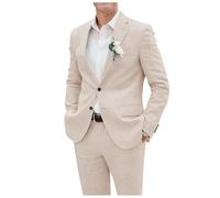 Trajes de hombre de lino de 2 piezas con blazer y pantalones, de un solo pecho con solapa de muesca, esmoquin ligero para negocios y bodas, color carne, XXL