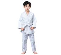 Trajes De Judo Trajes de Judo Gi tejido único for competición o entrenamiento, pantalón tipo kimono, blanco y azul con cinturón(Ivory,110cm)