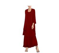 Trajes de la Madre de la Novia de 2 Piezas para Mujer, Conjunto de Vestido y Chaqueta de Gasa, Vestido Formal para Invitada de Boda, granate, 58