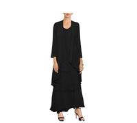 Trajes de la Madre de la Novia de 2 Piezas para Mujer, Conjunto de Vestido y Chaqueta de Gasa, Vestido Formal para Invitada de Boda, Negro, 48