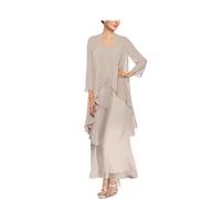 Trajes de la Madre de la Novia de 2 Piezas para Mujer, Conjunto de Vestido y Chaqueta de Gasa, Vestido Formal para Invitada de Boda, champán, 48