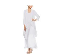 Trajes de la Madre de la Novia de 2 Piezas para Mujer, Conjunto de Vestido y Chaqueta de Gasa, Vestido Formal para Invitada de Boda, blanco, 56