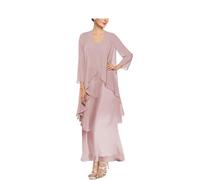 Trajes de la Madre de la Novia de 2 Piezas para Mujer, Conjunto de Vestido y Chaqueta de Gasa, Vestido Formal para Invitada de Boda, rosa (Dusty), 42