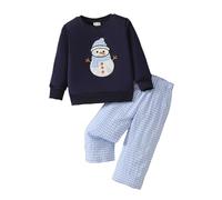 Trajes de Navidad para bebés y niñas trajes para niños: sudadera de manga larga, estampado de ciervo y muñeco de nieve, con pantalones a cuadros, dos piezas para fiestas de fin de año (negro, 5-6 años