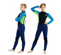 Trajes de Neopreno Niños, Traje de Buceo Jóvenes, 2.5mm Espesar Mantener Caliente Trajes de Surf Natación UV 50+ Traje de Baño Snorkeling, Buceo y Otros Deportes Acuáticos, Largo-Azul Verde M