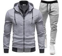 Trajes de regreso a casa para adolescentes y niños, sudadera para hombre, sudadera informal de dos informales, color sólido, chaqueta tipo cárdigan, conjunto de traje de baño para hombre (azul, XXXL)