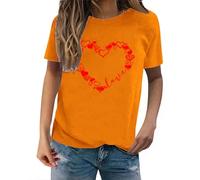 Trajes de San Valentín para mujer Camiseta Casual Camiseta Estampada Cuello Redondo Camiseta Jersey Mujer Jersey de Moda para Mujer 2024, naranja, M