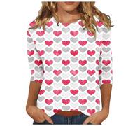 Trajes de San Valentín para mujer, manga 3/4, camiseta de San Valentín, camiseta de mujer con mangas, camiseta impresa en 3D, tops de moda para mujer 2024, marrón, L