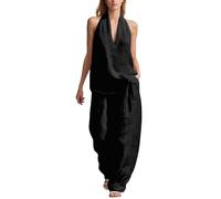 Trajes de verano para mujer, algodón y lino, traje casual sin mangas, cuello en V, parte superior y pierna ancha, pantalones de lino de gran tamaño, 2 piezas, informales, al aire libre, transpirable