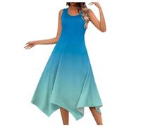Trajes de verano para mujer, casual, estampado, vestido sin mangas, dobladillo tipo pañuelo, maxi, camiseta sin mangas con bolsillos, para la playa, elegante e informal, azul celeste, M