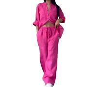 Trajes de verano para mujer elegante tallas grandes algodón y lino camisa y pantalones anchos ligeros casuales chándales de gimnasia cómodo jogging conjunto playa transpirable Curvy gimnasio traje de